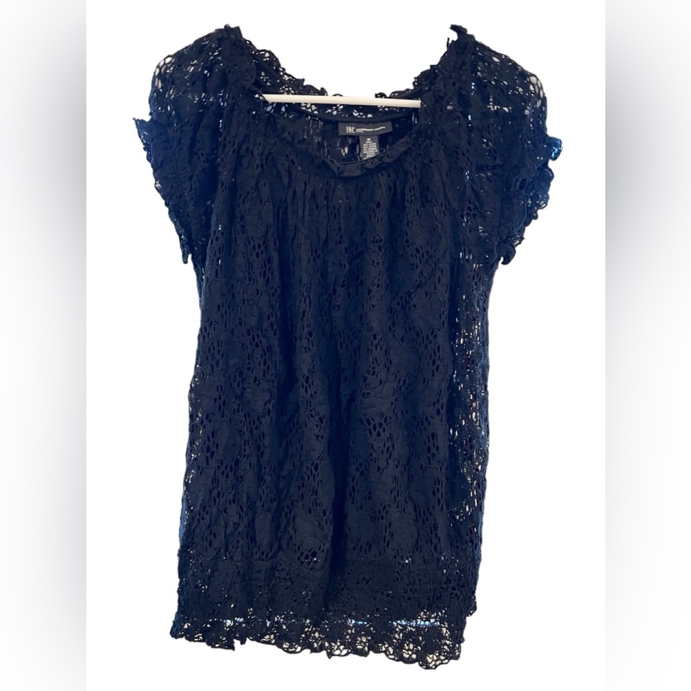 I.N.C Women's Black Lace Short Sleeve Blouse Lining